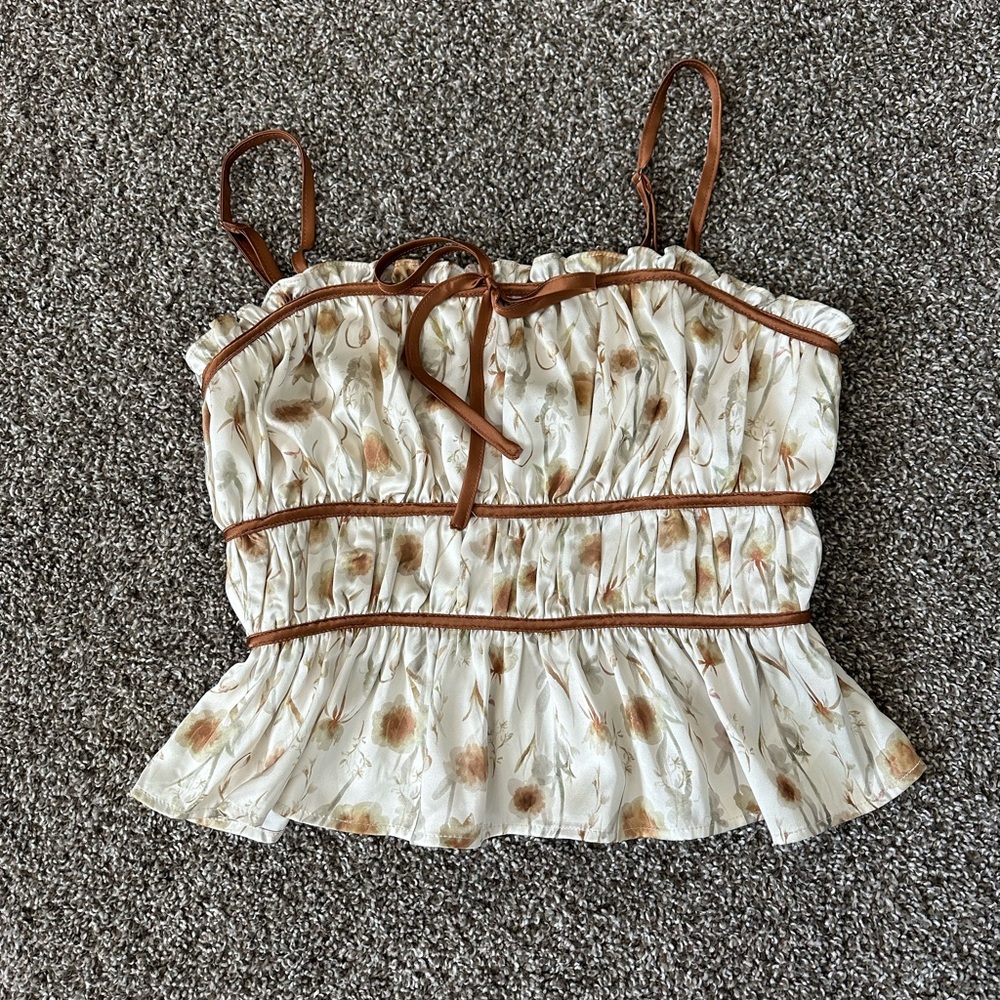 New Without Tags Storia Cream and Brown Floral Top